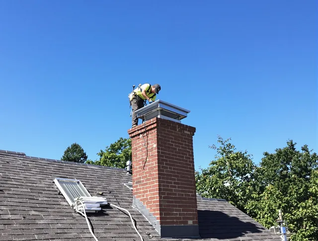 Winthrop Chimney Sweep technician measuring a chimney cap in Winthrop, MA