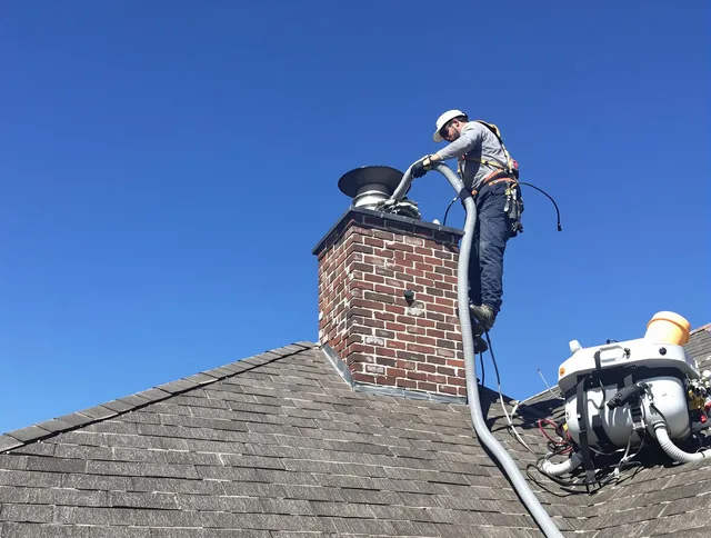 Dedicated Winthrop Chimney Sweep team member cleaning a chimney in Winthrop, MA