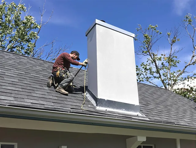 Winthrop Chimney Sweep team member finishing chimney construction in Winthrop, MA