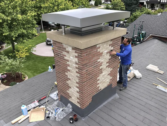 Winthrop Chimney Sweep team working on a custom chimney remodel in Winthrop, MA